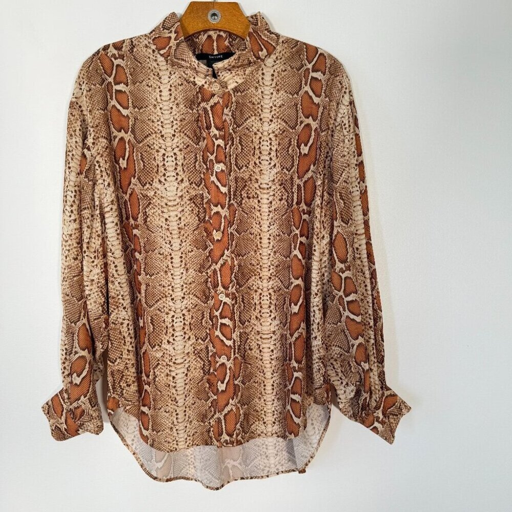 Smythe Poet Blouse Oversized Bishop Sleeve Snake Print Mob Wife Glam XS